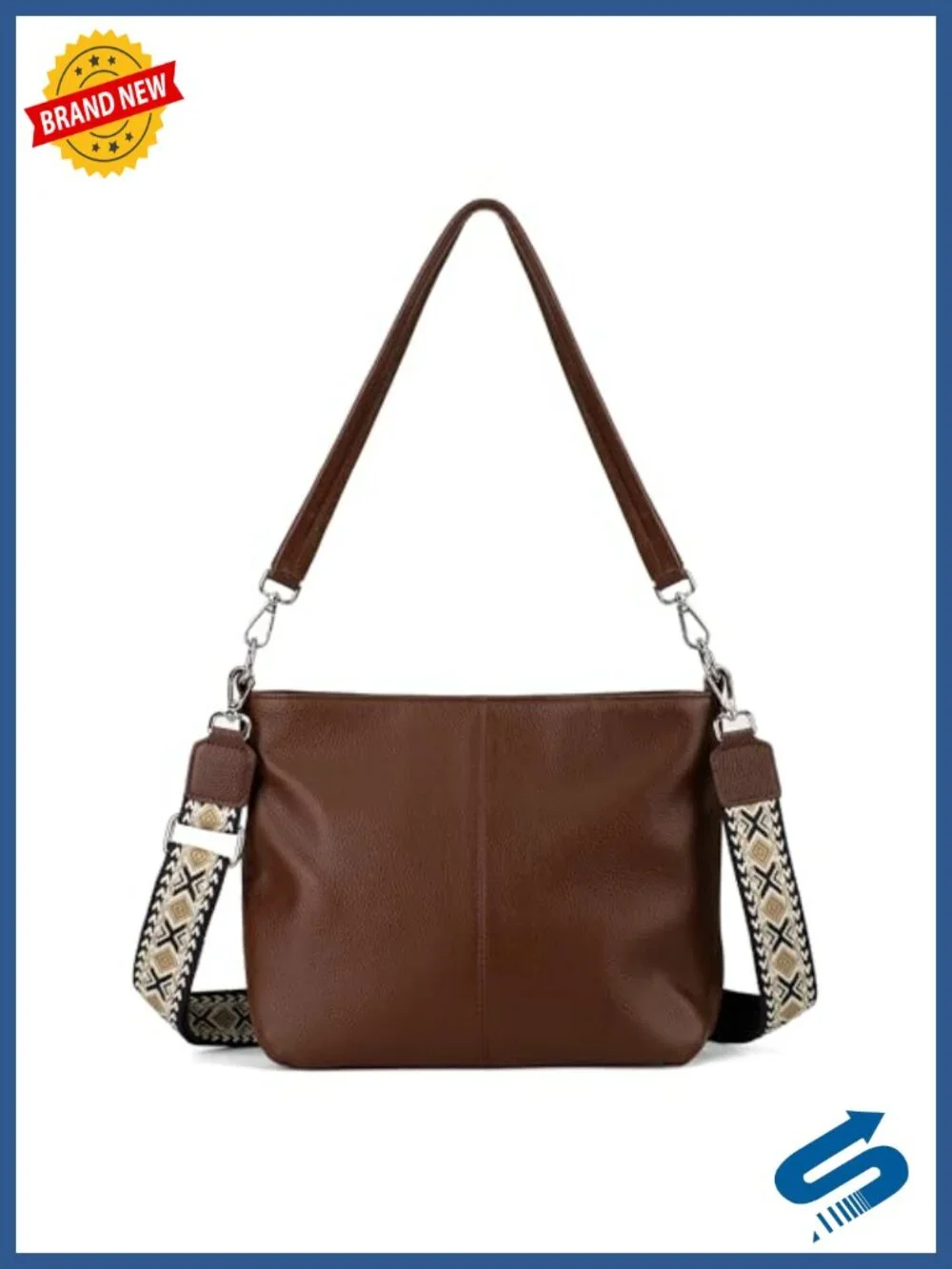 Genuine Leather Hobo Crossbody Bag with 2 Straps